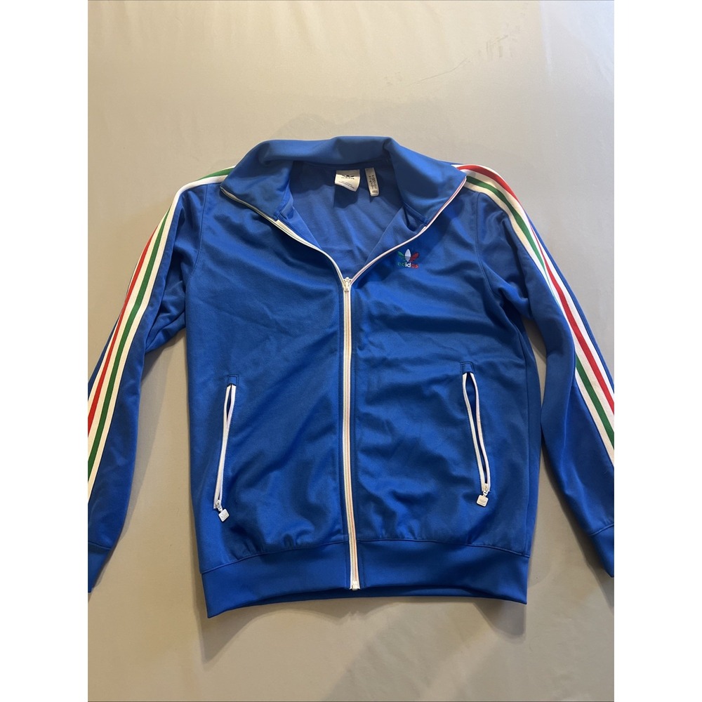 Blue Track Jacket with Multicolor Stripe Detail